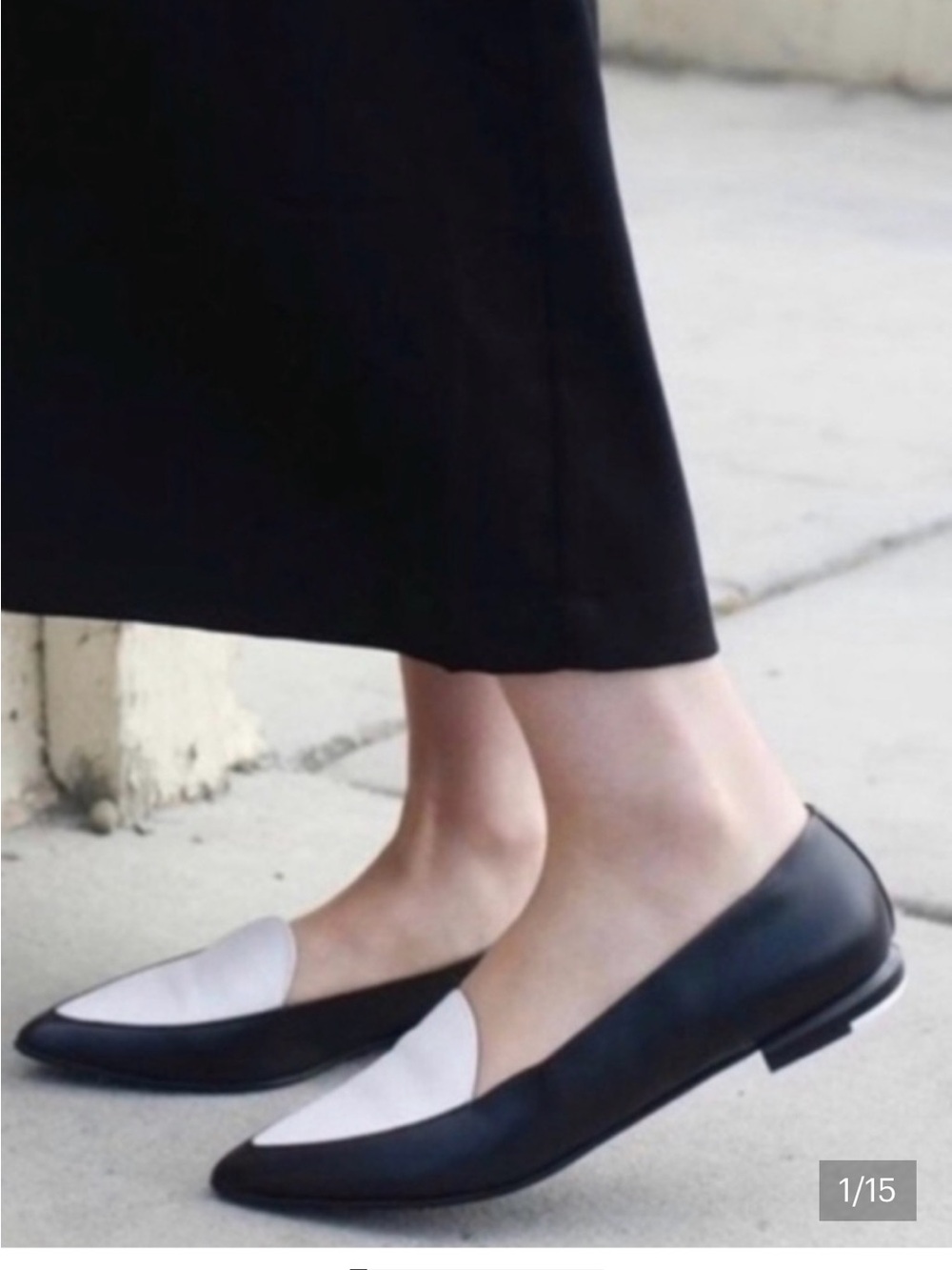 Everlane Modern Pointed toe made in Italy Leather Loafers Black and White 5